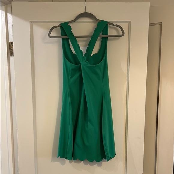 Emerald Green Scalloped Halter Mini Athletic Style Dress built in shorts - Picture 6 of 8